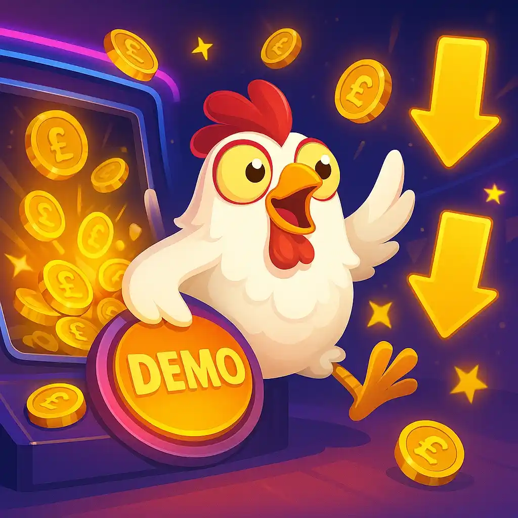 Chicken Road demo slot golden chicken illustration
