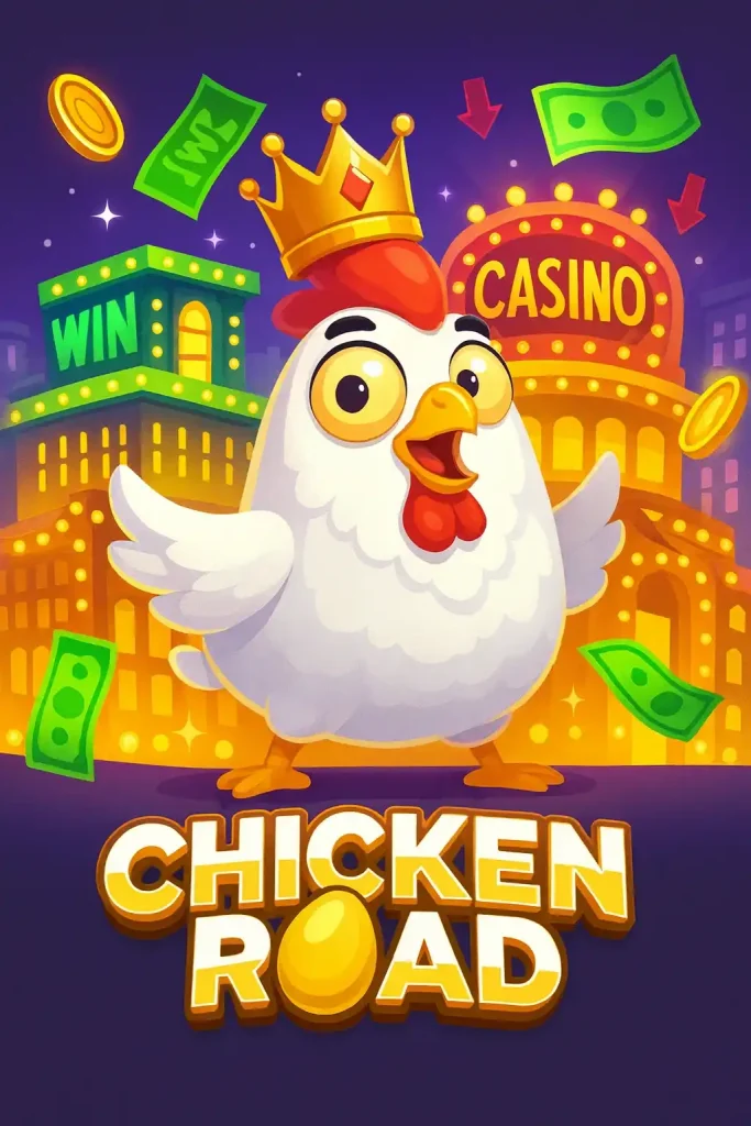 Cartoon chicken celebrating jackpot win in Chicken Road