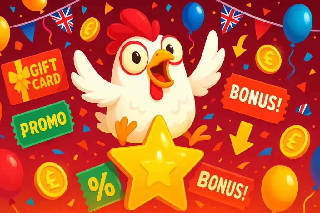 Cartoon chicken with promo bonuses Chicken Road